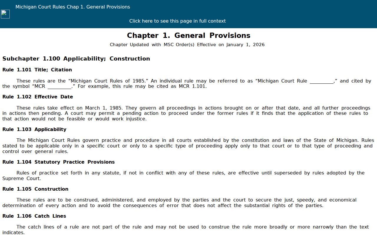 Oceana County case search access rules in Michigan Court Rules Chapter 1