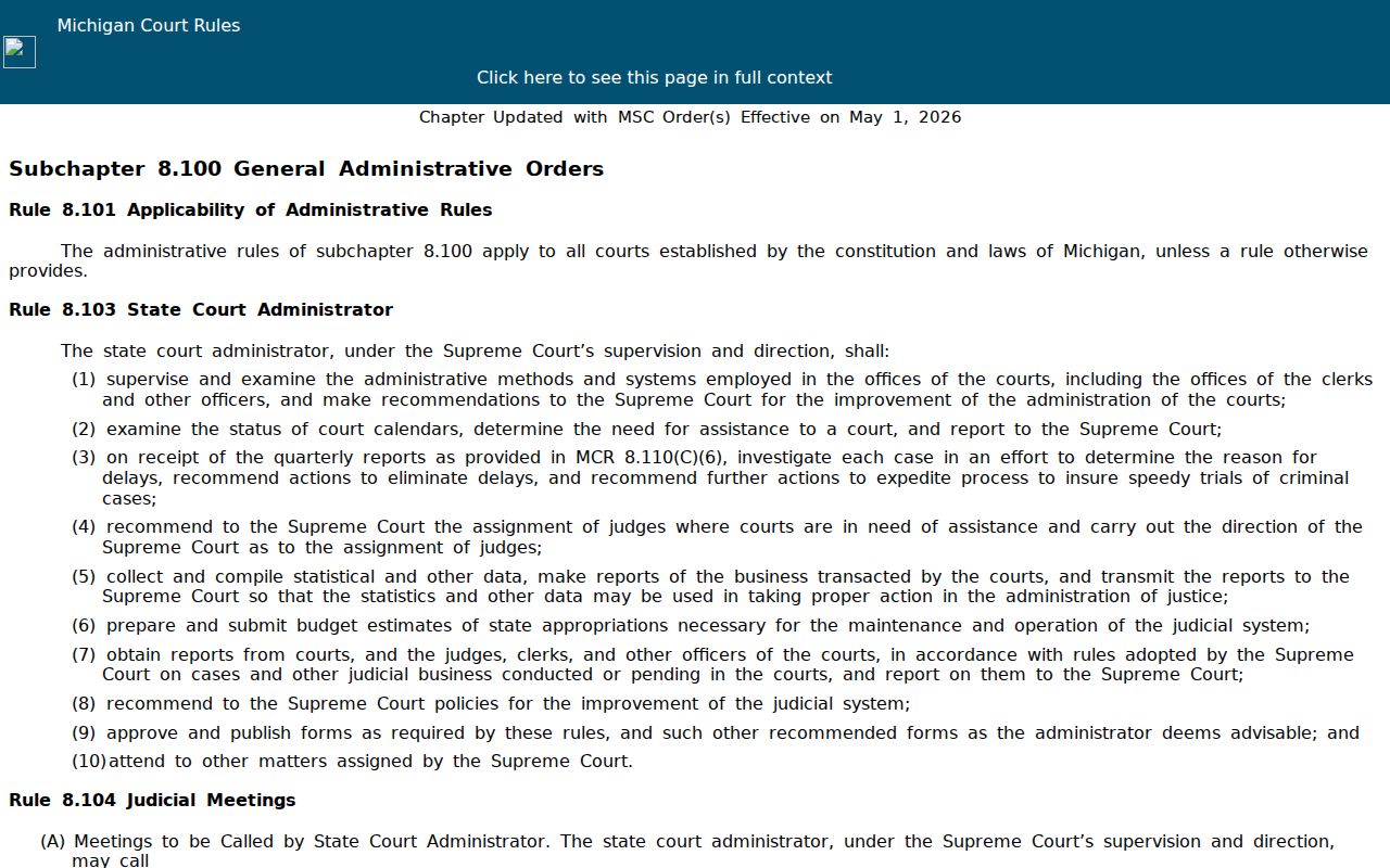 Oceana County court calendar Michigan court records access rule