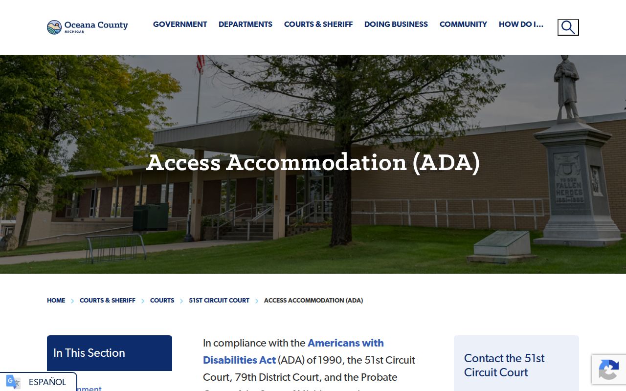 Oceana County court calendar hearing accommodation information