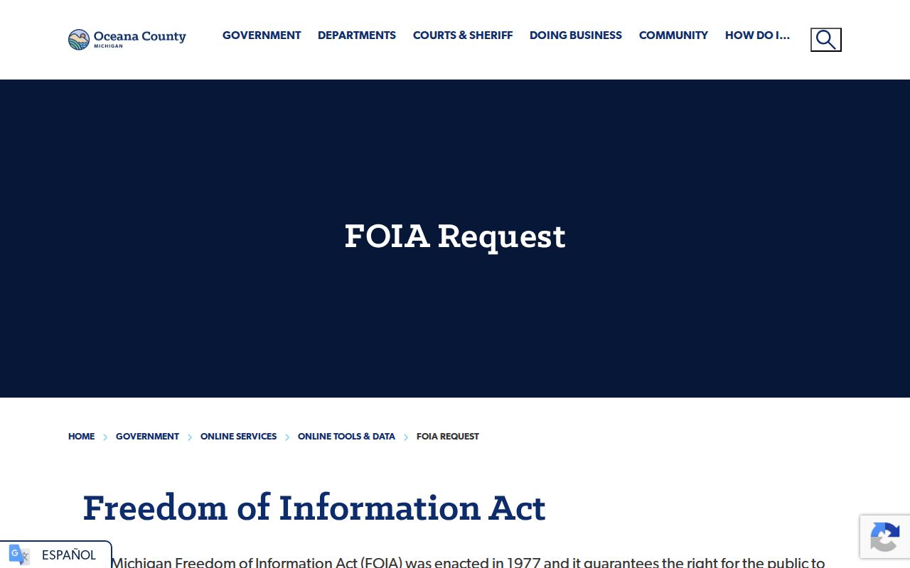 Oceana County court records and county FOIA request route