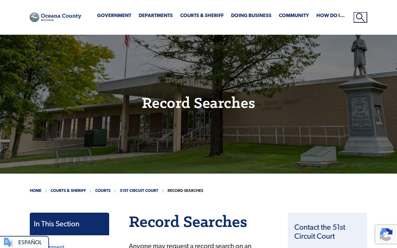 Oceana County court records Circuit record-search instructions