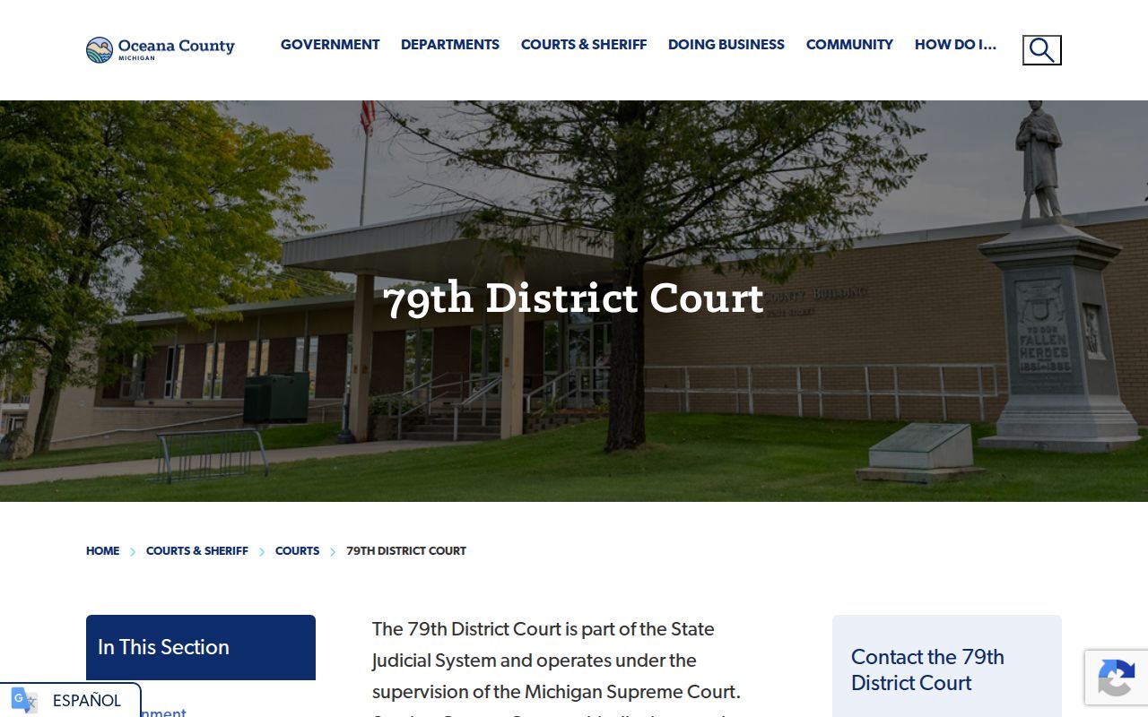 Oceana County criminal docket information on the 79th District Court webpage