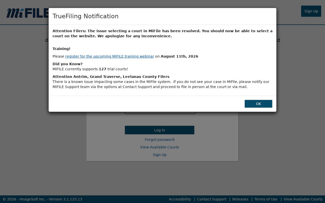 Hesperia court docket image of MiFILE login