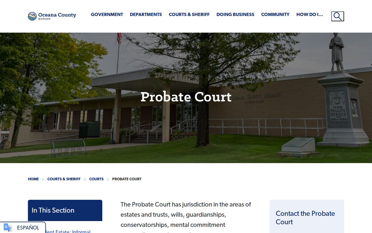 Hesperia court docket image of Oceana County Probate Court