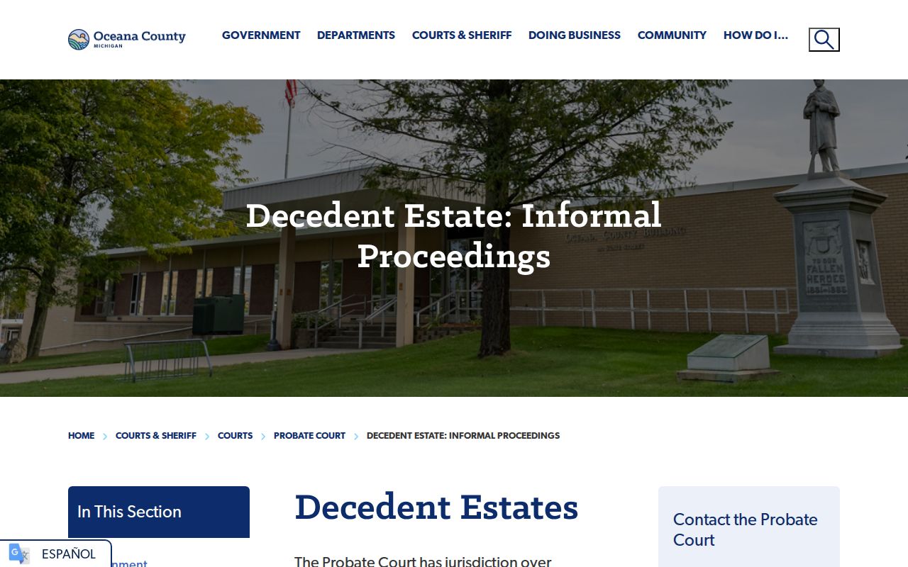 Hesperia court docket image of Probate informal estate instructions