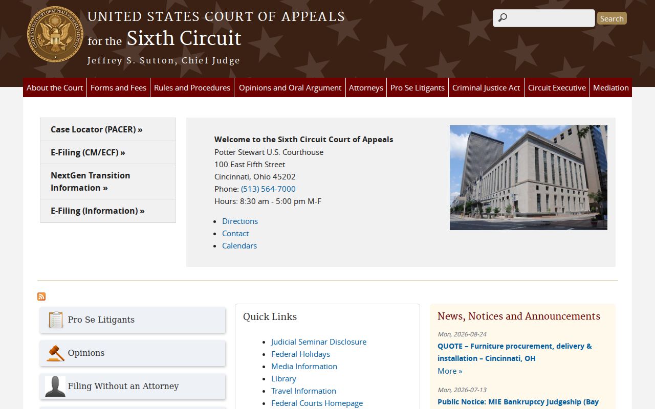 Rothbury court docket image of the United States Court of Appeals for the Sixth Circuit