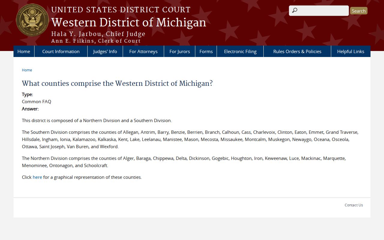 Rothbury court docket image of Western District of Michigan division information