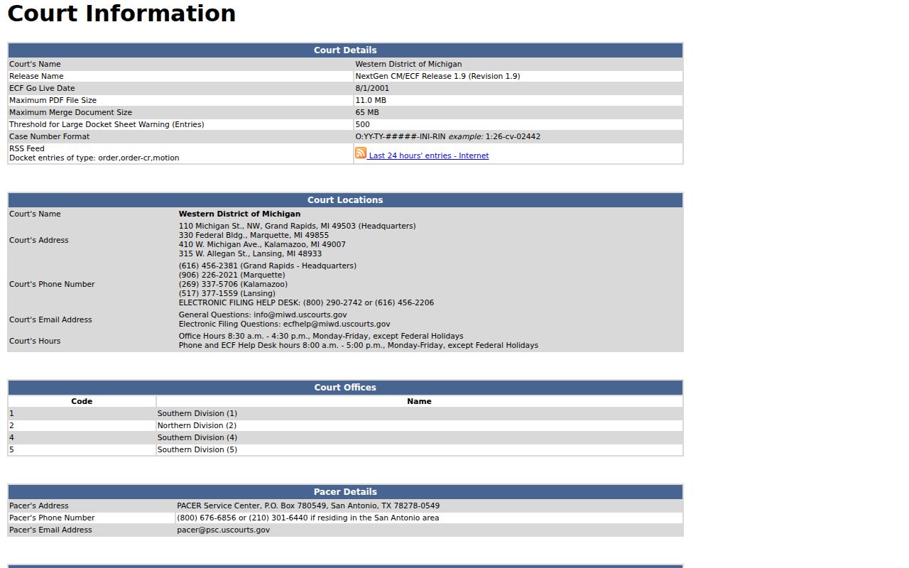 Rothbury court docket image of Western District CM ECF CourtInfo
