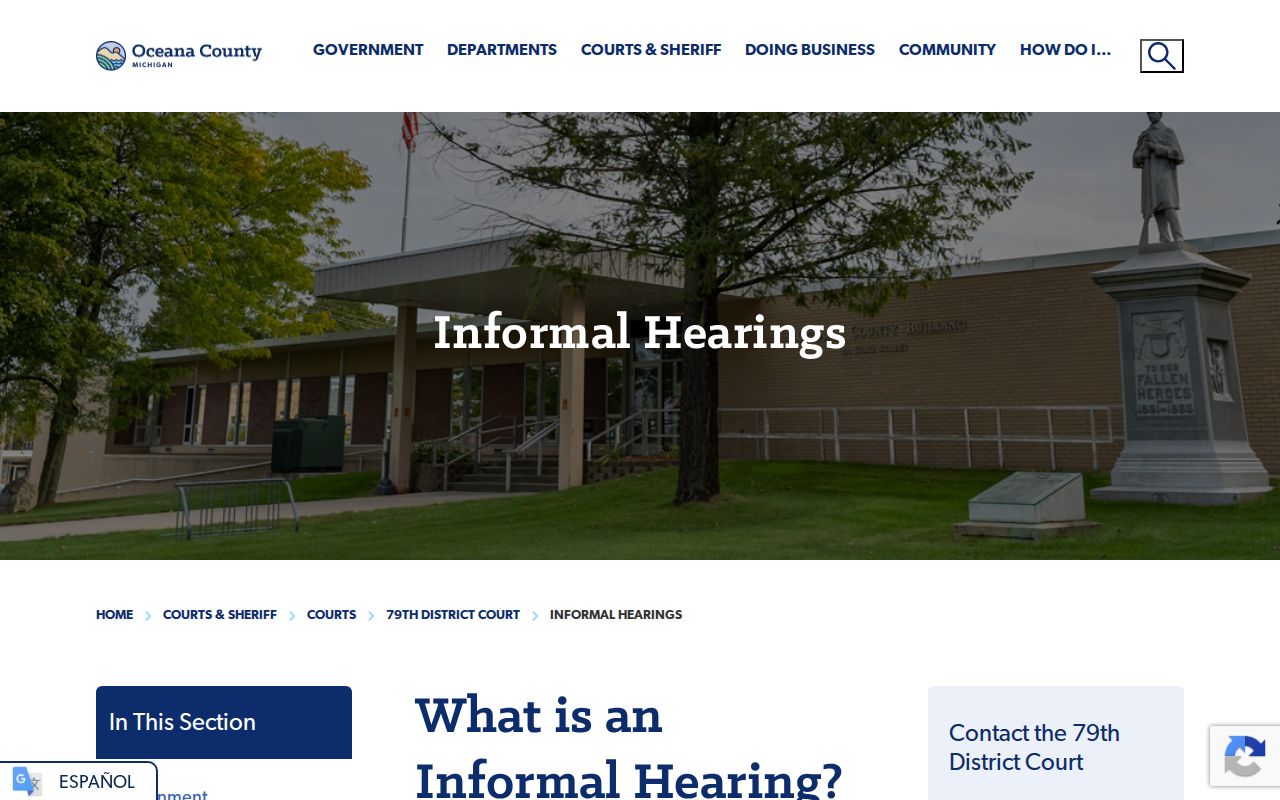 Oceana County traffic court records informal hearing information